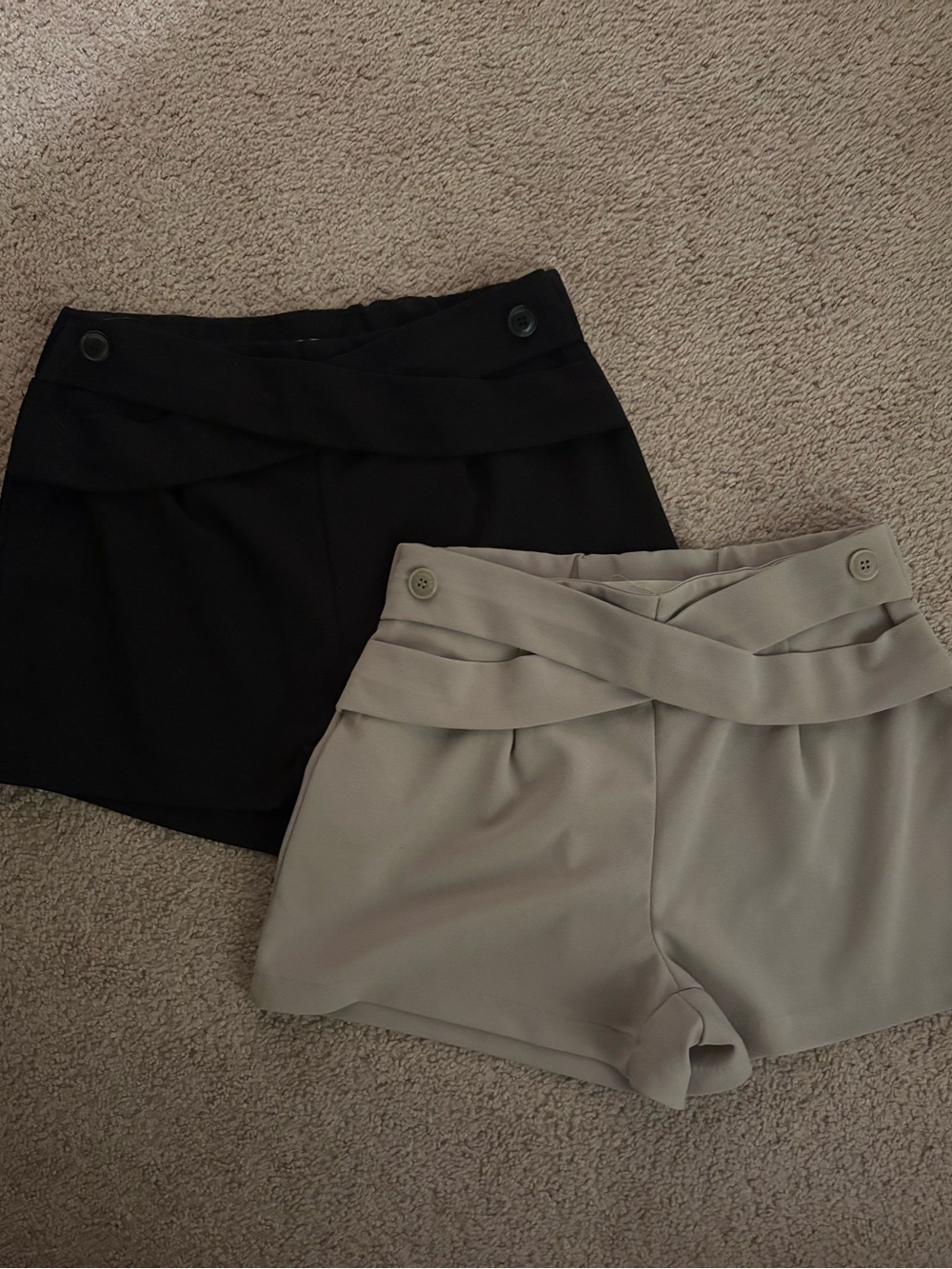 BUNDLE High-Waist Crossover Button Shorts - Black & Light Tan